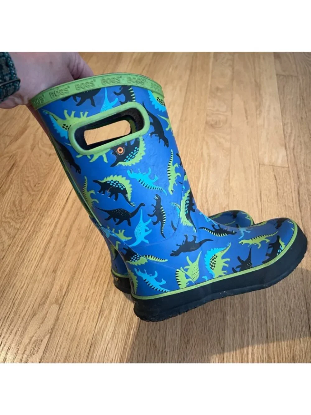 Bogs Kids Puddle Blue Dinosaur Rubber Rain Boots Youth Size 2